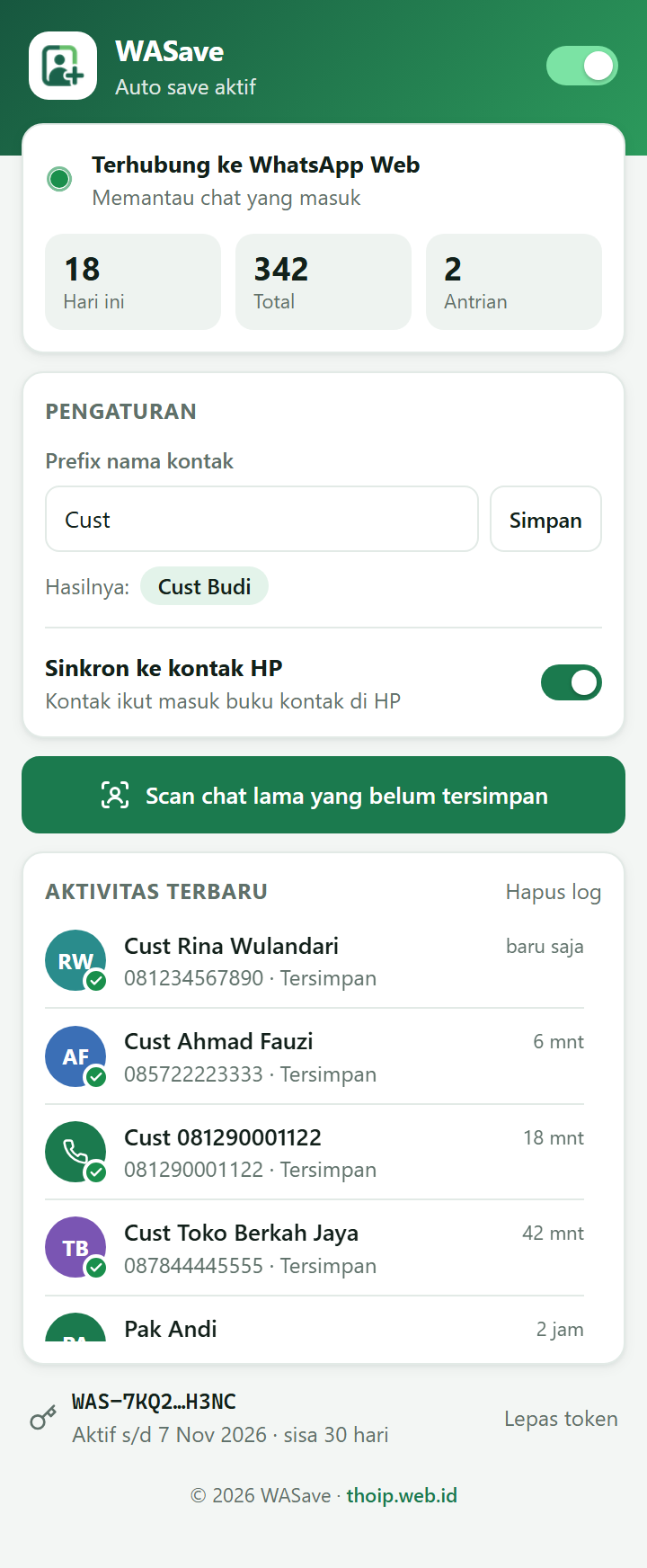 Tampilan popup WASave